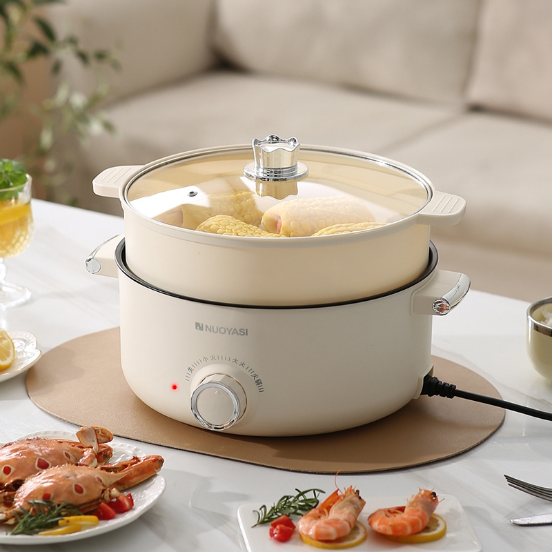 Hot Pot Electric With Steamer 4LRamen Cooker Non-Stick Sauté Pan