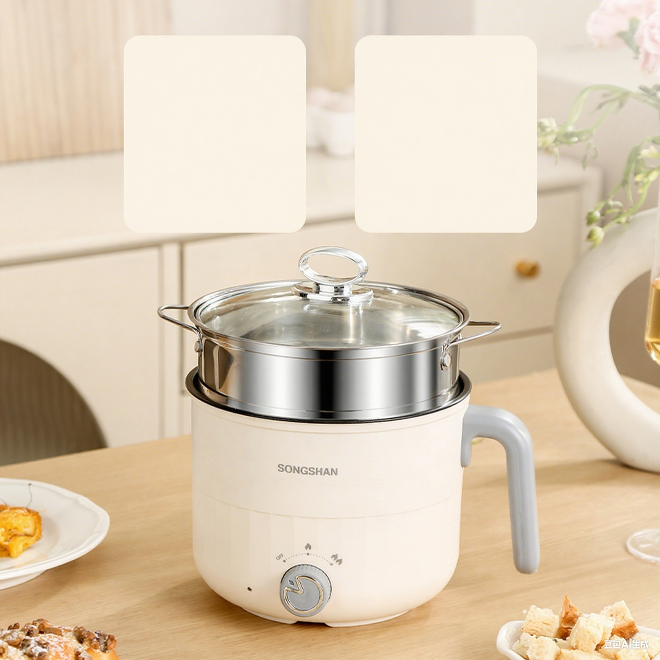 Multi Cook Electric Pot with Steamer 1.2 Liters Stainless Steel Non-stick Inner Pot