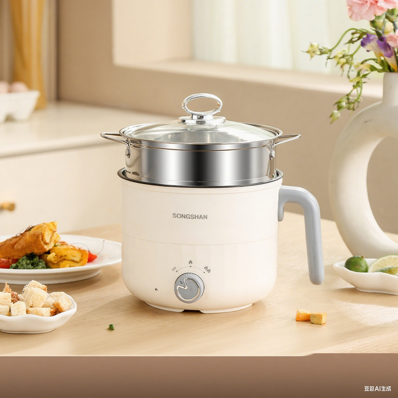 Multi Cook Electric Pot with Steamer 1.2 Liters Stainless Steel Non-stick Inner Pot