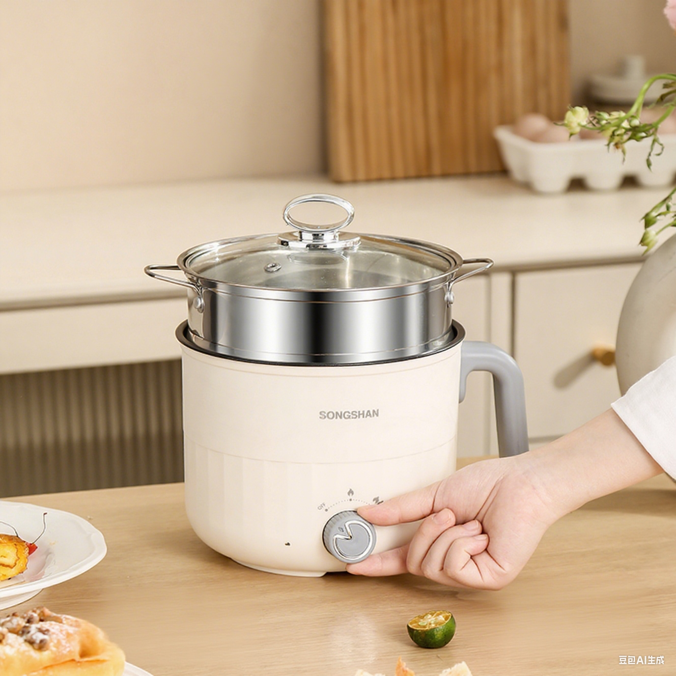 Multi Cook Electric Pot with Steamer 1.2 Liters Stainless Steel Non-stick Inner Pot