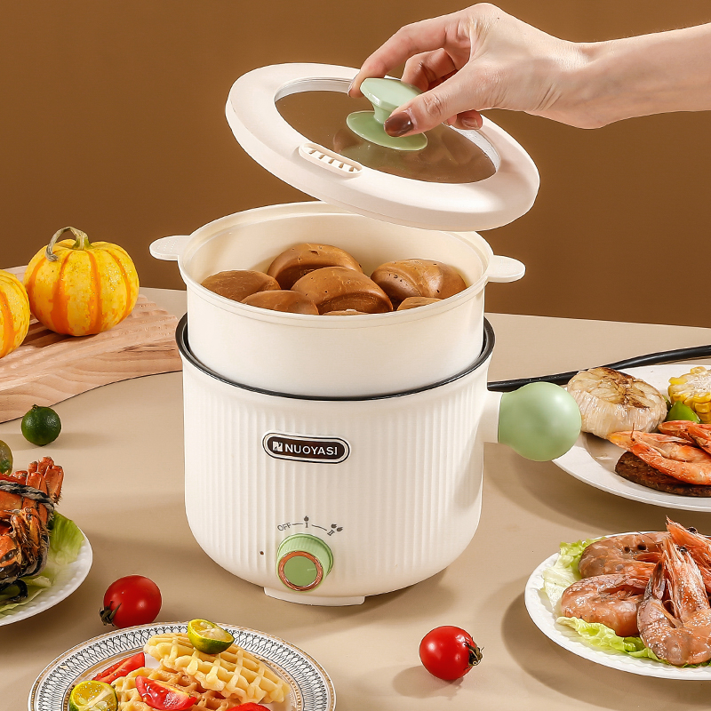 Portable Electric Hot Pot Non Stick Cooker And Multifuntional Electric Cooking Pot 1.2L With Steamer