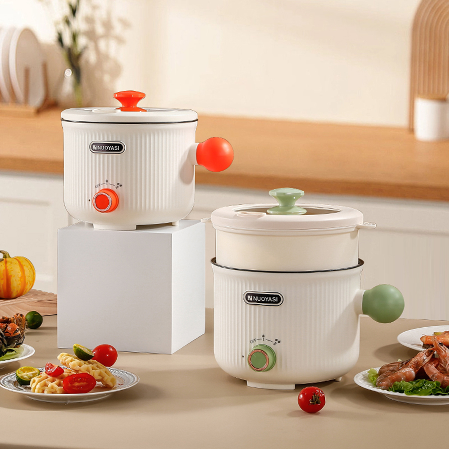 Portable Electric Hot Pot Non Stick Cooker And Multifuntional Electric Cooking Pot 1.2L With Steamer