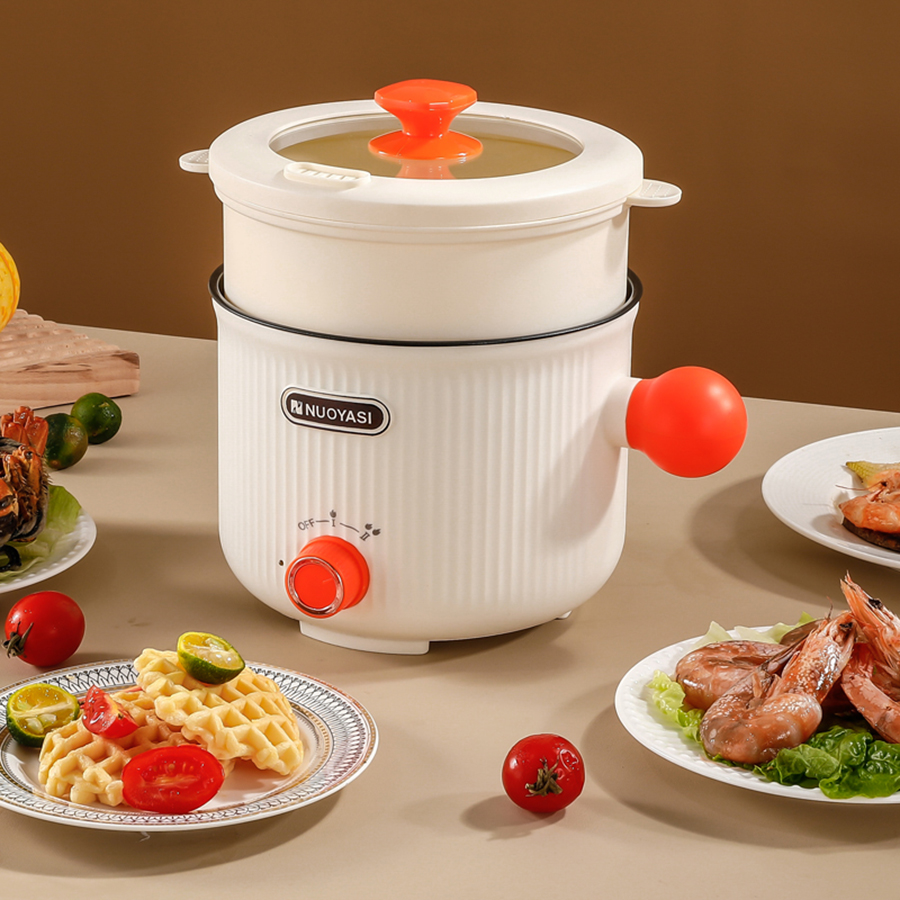 Portable Electric Hot Pot Non Stick Cooker And Multifuntional Electric Cooking Pot 1.2L With Steamer